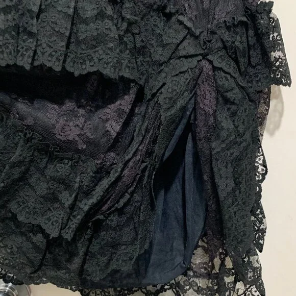 VINTAGE NU-MODE SLIM FIT SLEEVELESS RUFFLE LACE LITTLE BLACK DRESS SIZE S - Picture 11 of 12